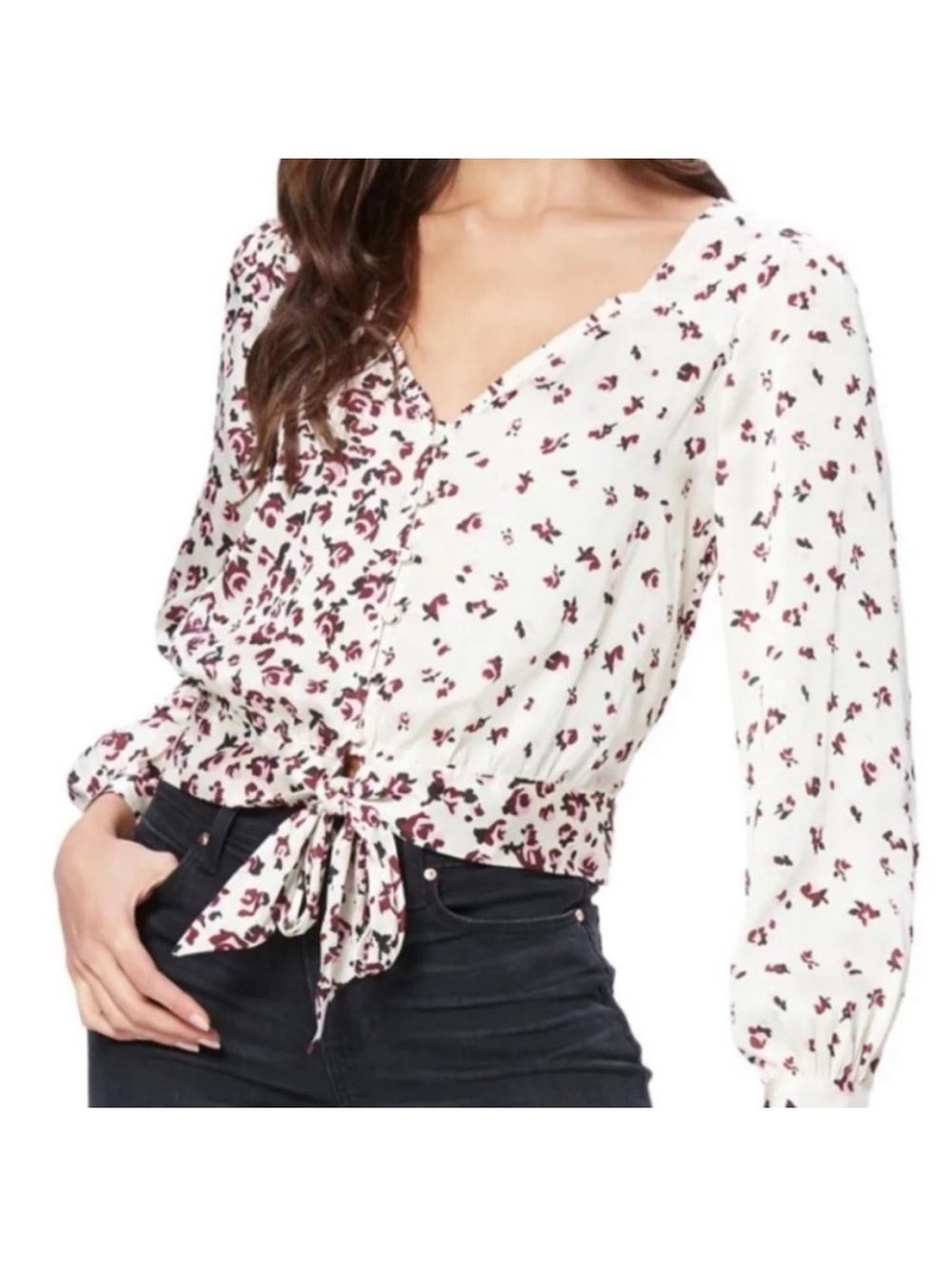 PAIGE Cream and Purple Floral Tie Blouse